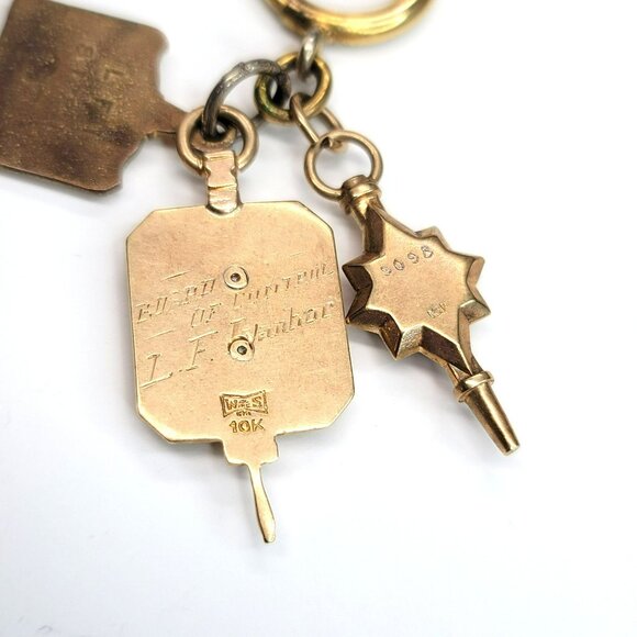 Vintage 10k Gold Fraternal and Ivanhoe Mining Charms Keychain Set 1942 CT32 - Picture 8 of 9